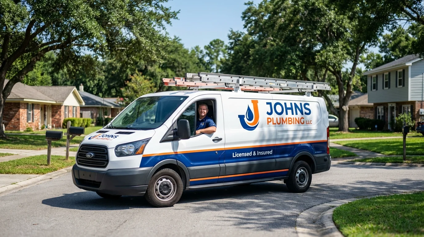 Johns Plumbing LLC service van in Lisbon Falls, ME