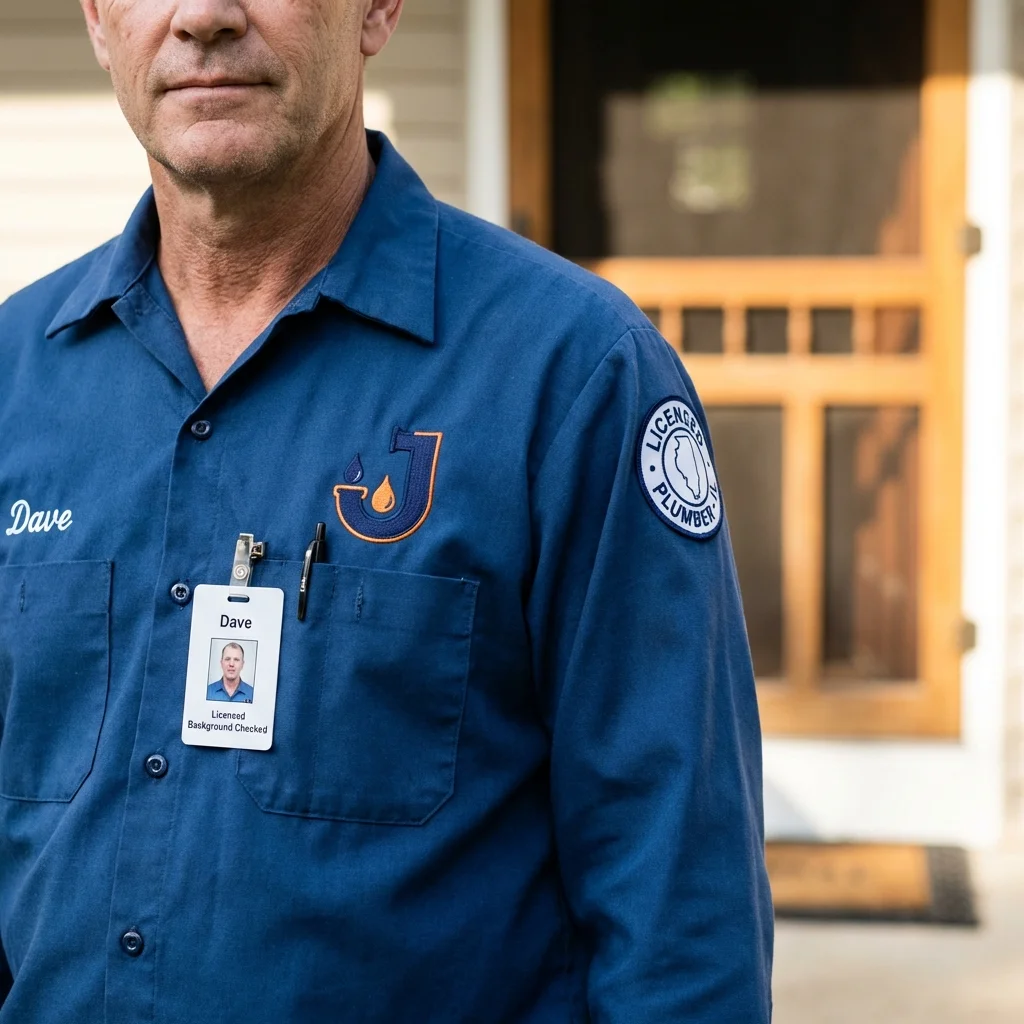 Licensed plumber showing ID badge in Lisbon Falls, ME